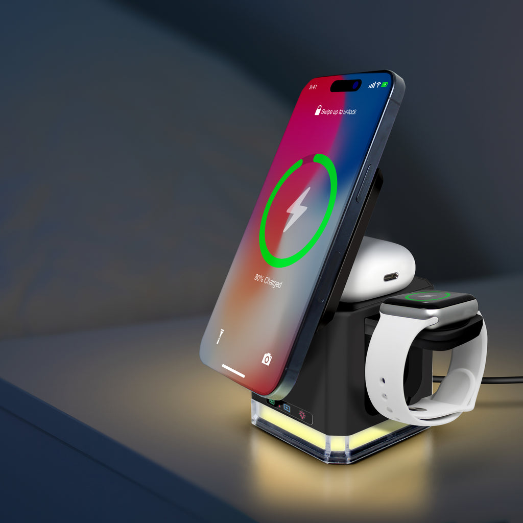 PowerCube Trio 3 in 1 Wireless Charging Stand Black