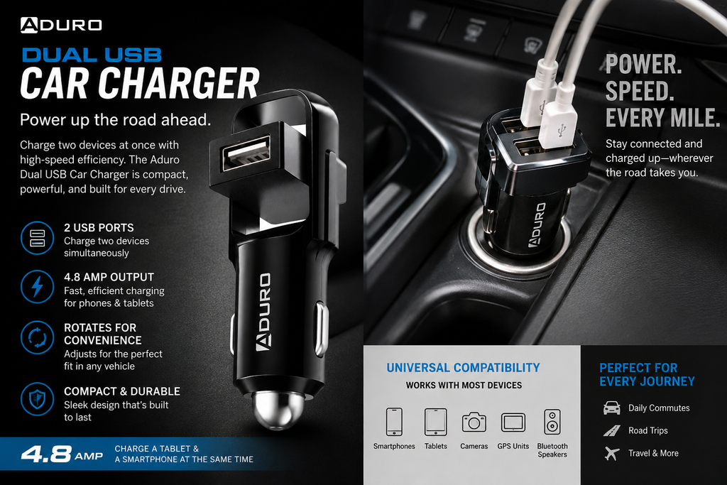 Dual USB High Speed 4.8Amp Rotating Car Charger