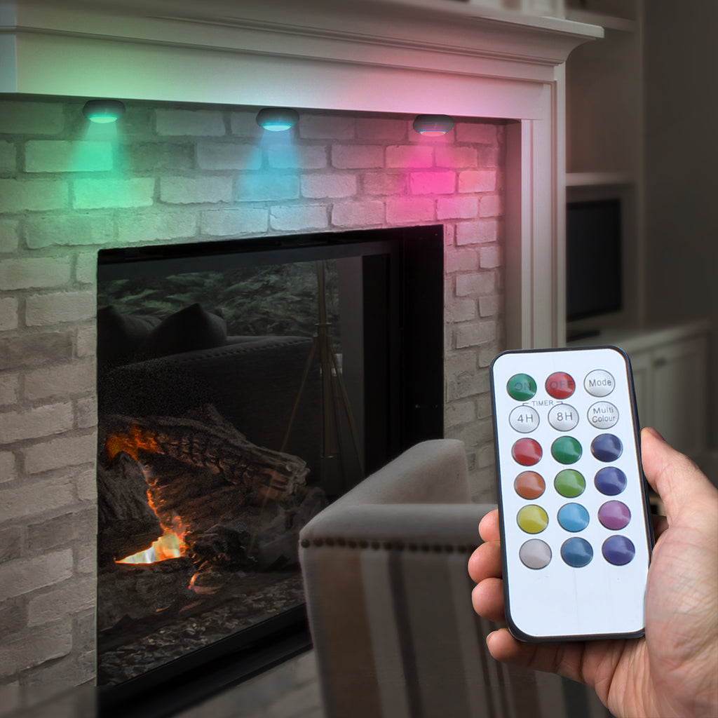 Bright Basics 3 Pack Color Changing Wireless LED Puck Lights w/ Remote Control