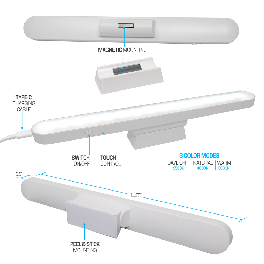 2 Pack Universal Portable, Tilting, Dimmable Rechargeable Light Bars