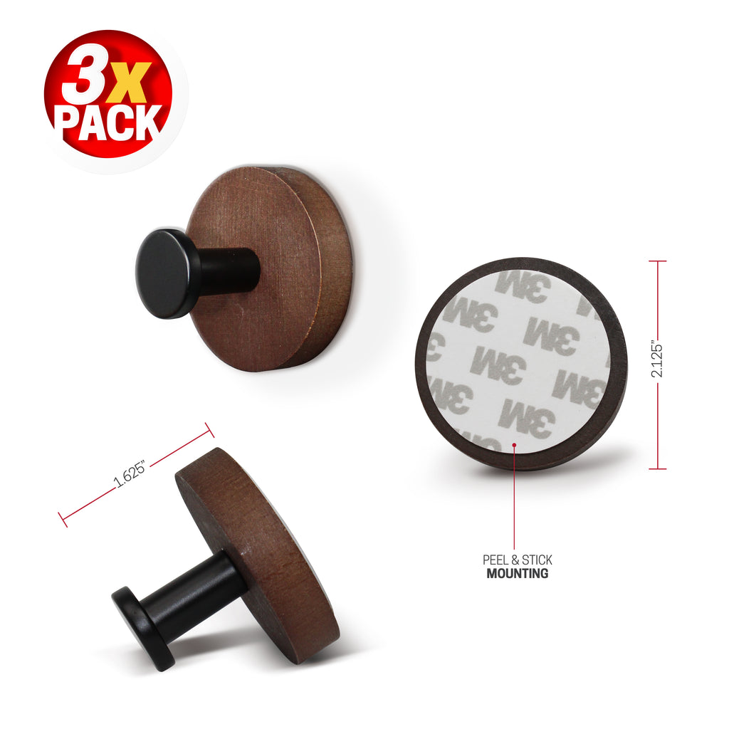 Universal 3 Pack of Wooden Hanging Hooks