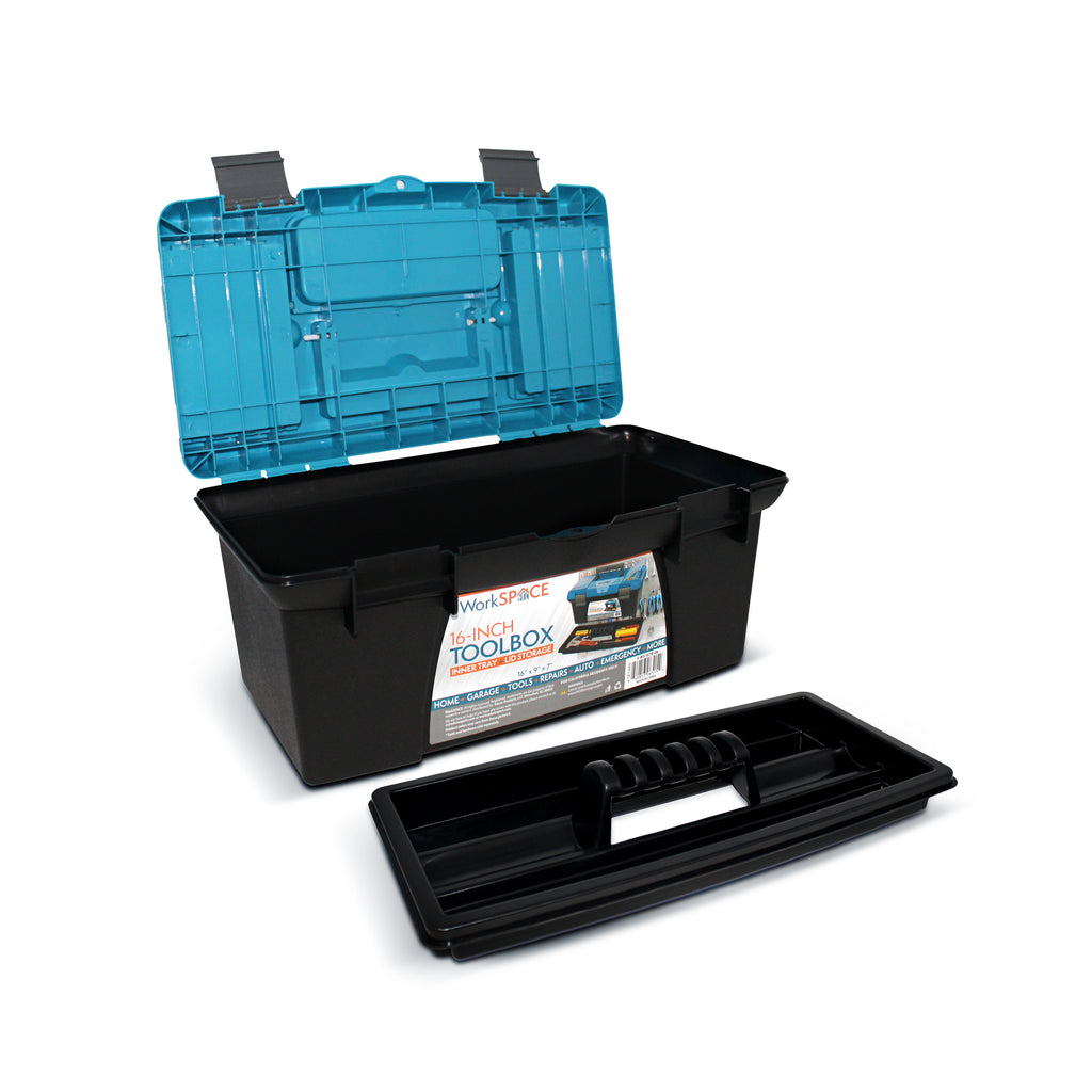 WorkSpace 16" Tool Box with Inner Tray & Lid Storage