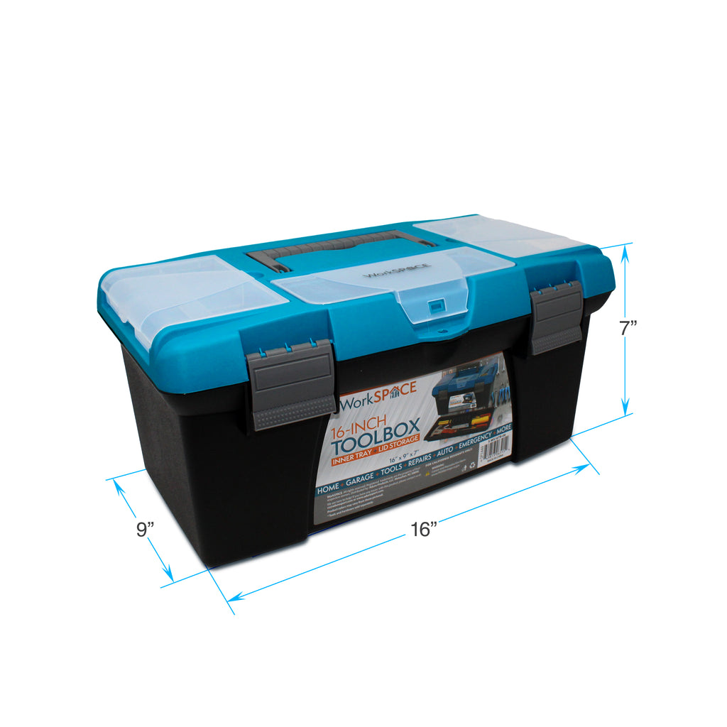 WorkSpace 16" Tool Box with Inner Tray & Lid Storage