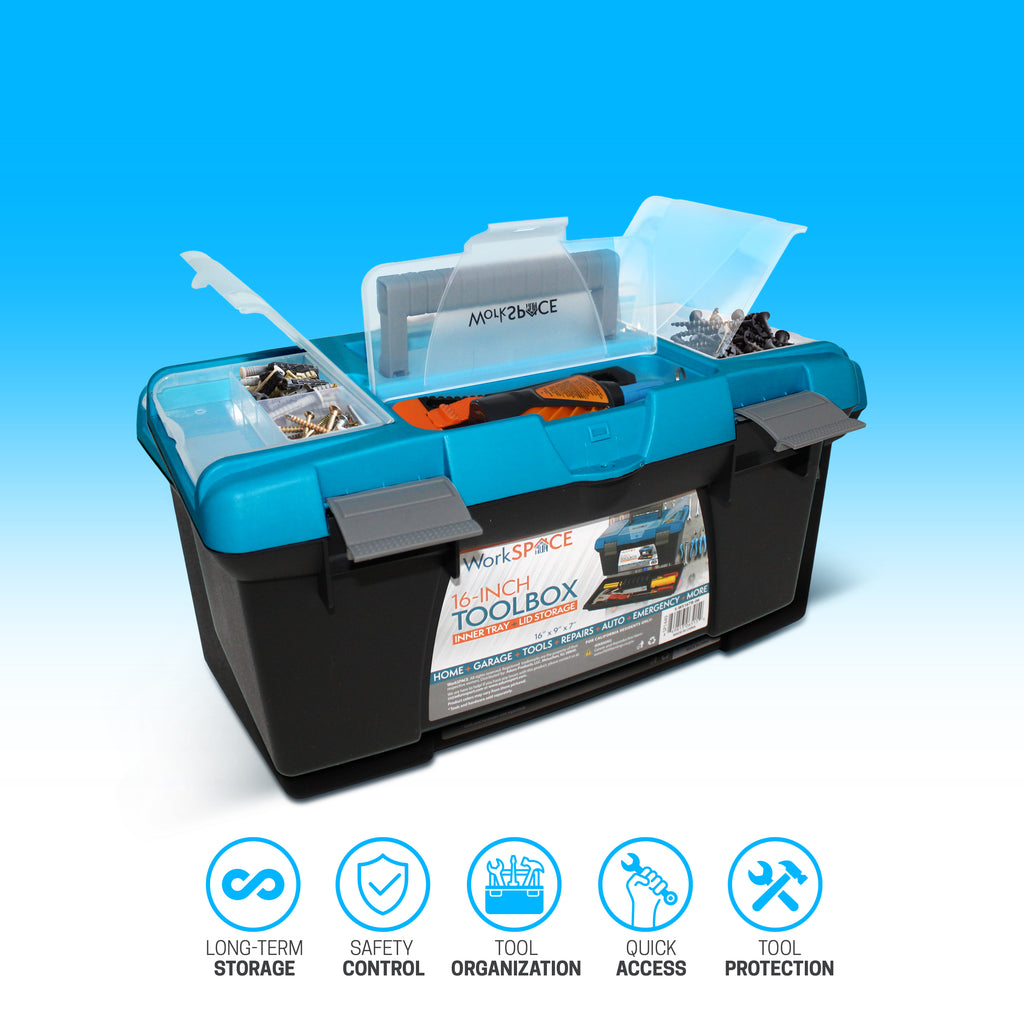 WorkSpace 16" Tool Box with Inner Tray & Lid Storage