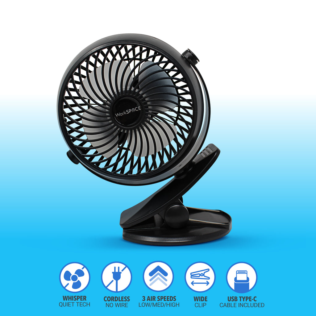 LuxBreeze Rechargeable Cordless Portable Fan w/ Clip-On Feature