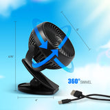LuxBreeze Rechargeable Cordless Portable Fan w/ Clip-On Feature