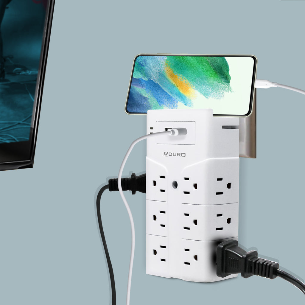 Aduro Surge Wall Tower Charging Station w/ 12 Outlets & Dual USB Ports White