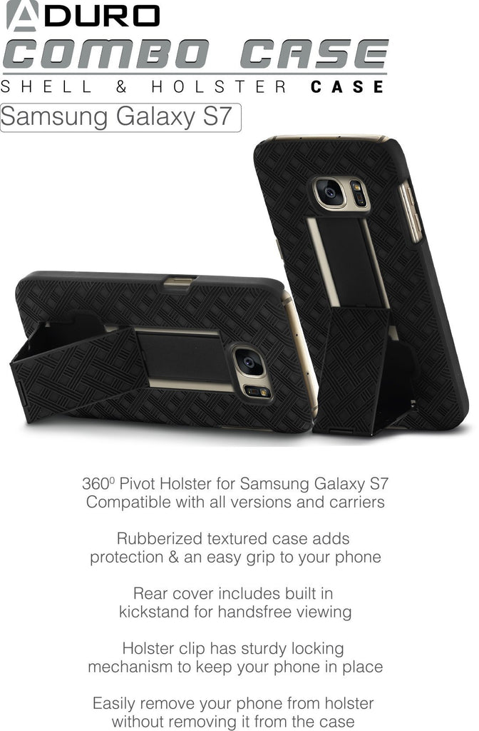 Galaxy S7 Case, Aduro Shell & Holster COMBO Case Super Slim Shell Case w/ Built-In Kickstand + Swivel Belt Clip Holster for Samsung Galaxy S7