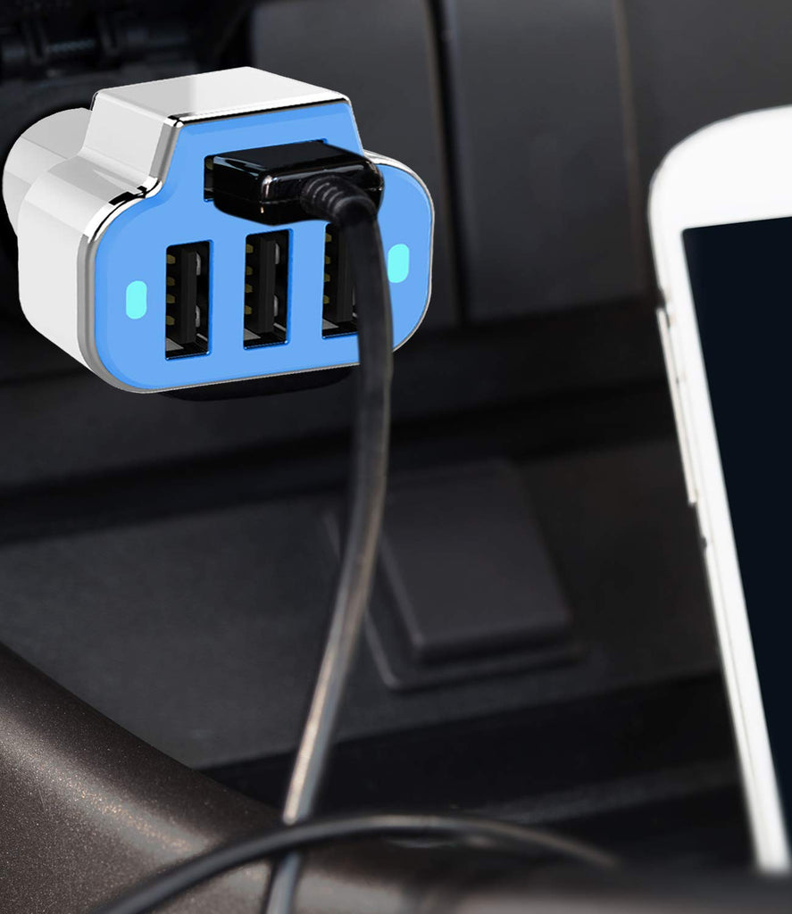 PowerUp 4 USB Port Car Charger Adapter for iPhone Samsung and More