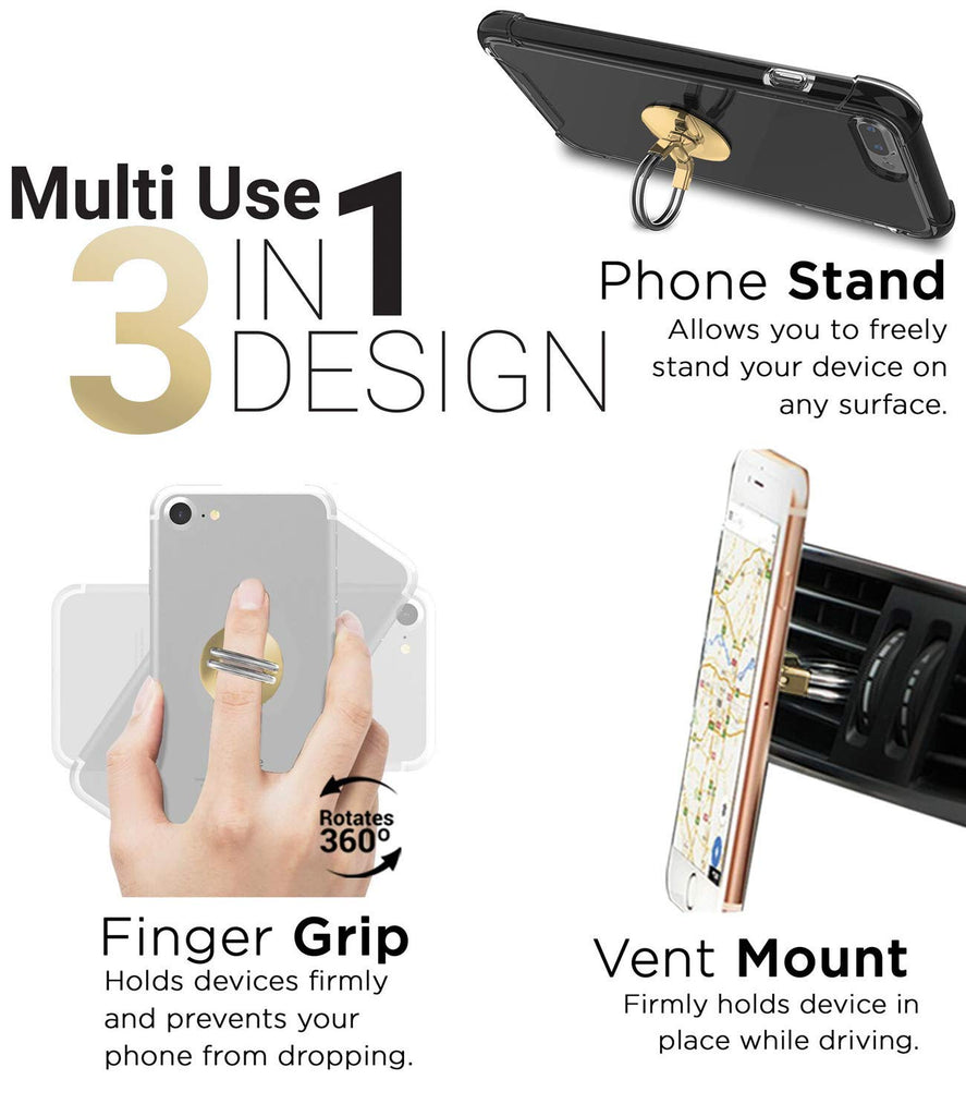 U-Grip Mobile Phone Ring Holder, 3 in 1 Universal Phone Ring Stand, Car Vent Mount, & Holder
