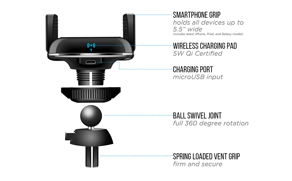 Aduro Qi-Certified Wireless Charging Vent Mount