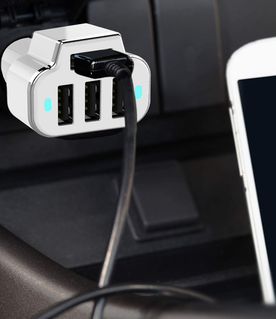 PowerUp 4 USB Port Car Charger Adapter for iPhone Samsung and More