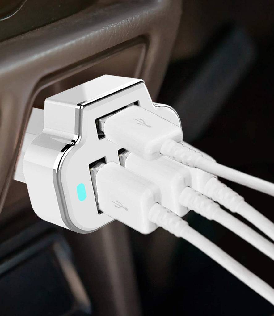 PowerUp 4 USB Port Car Charger Adapter for iPhone Samsung and More
