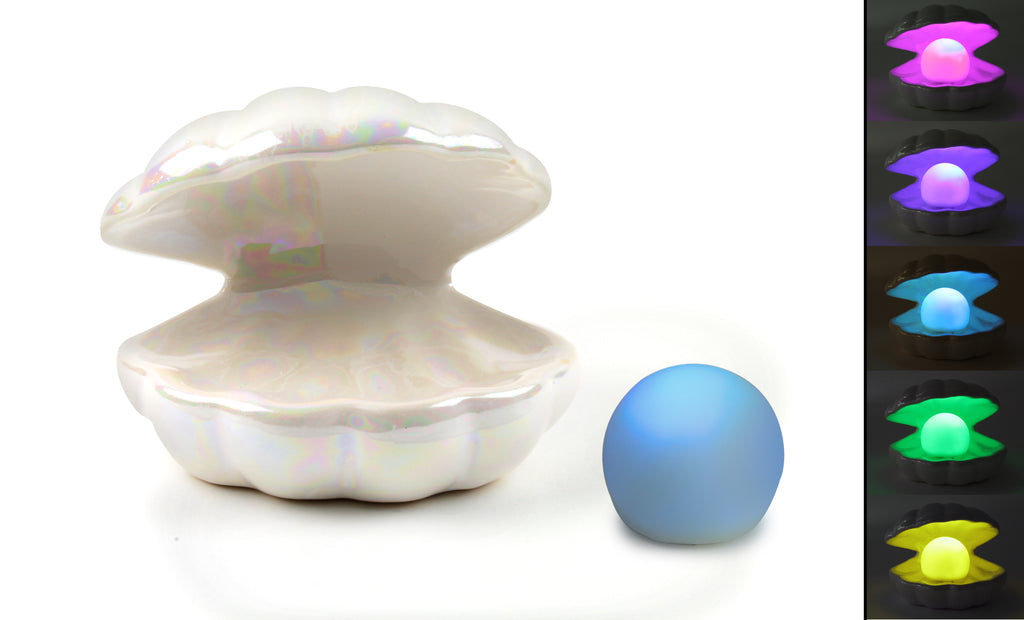 092-Hearth & Haven Pearl in Shell Color-Changing LED Light Ceramic Lamp Decor