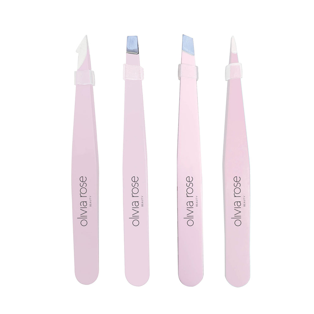 Olivia Rose 4 Piece Tweezer Set Grey, Light Blue, Lavender, Black