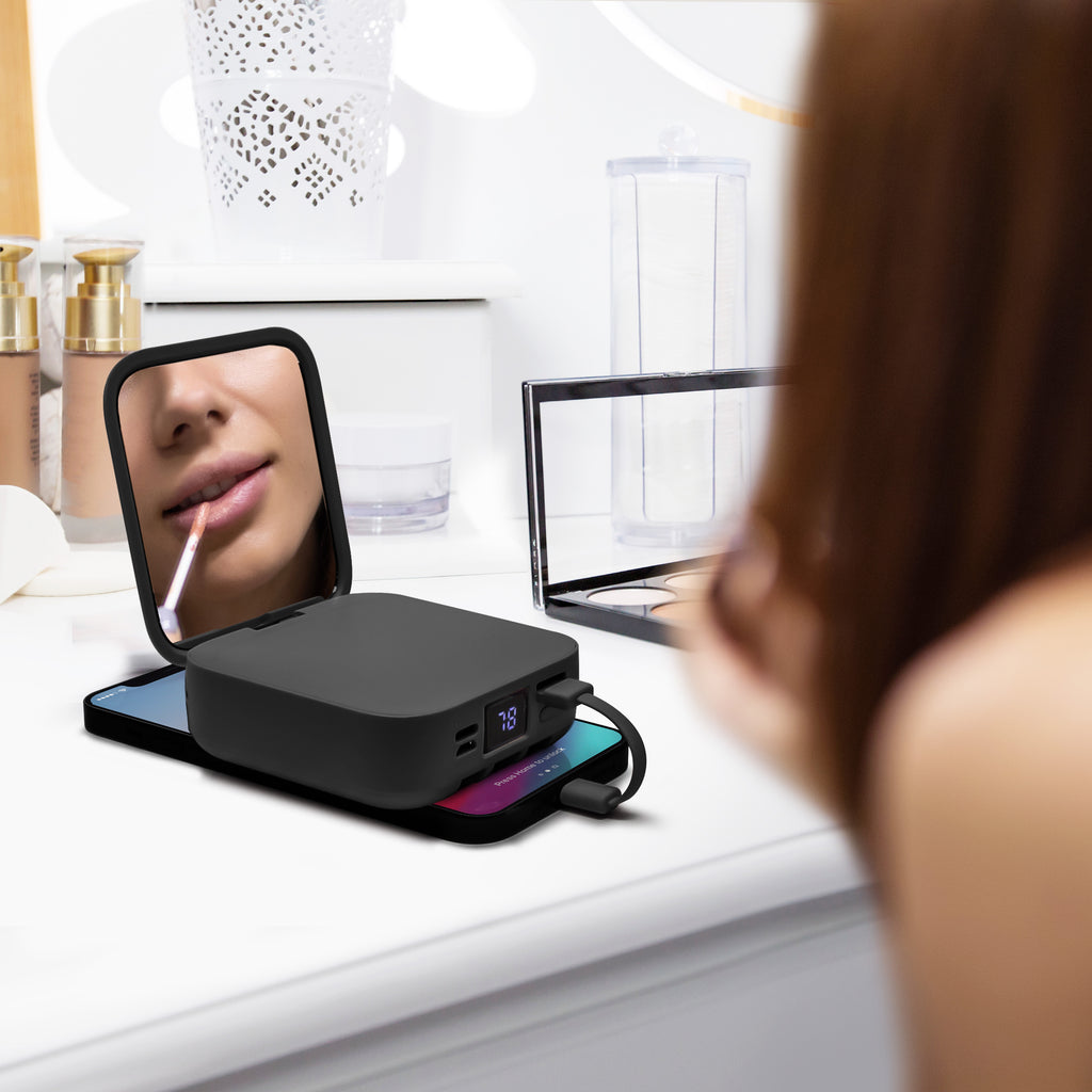 PowerUp Glow Portable Power Bank and Compact Mirror Black