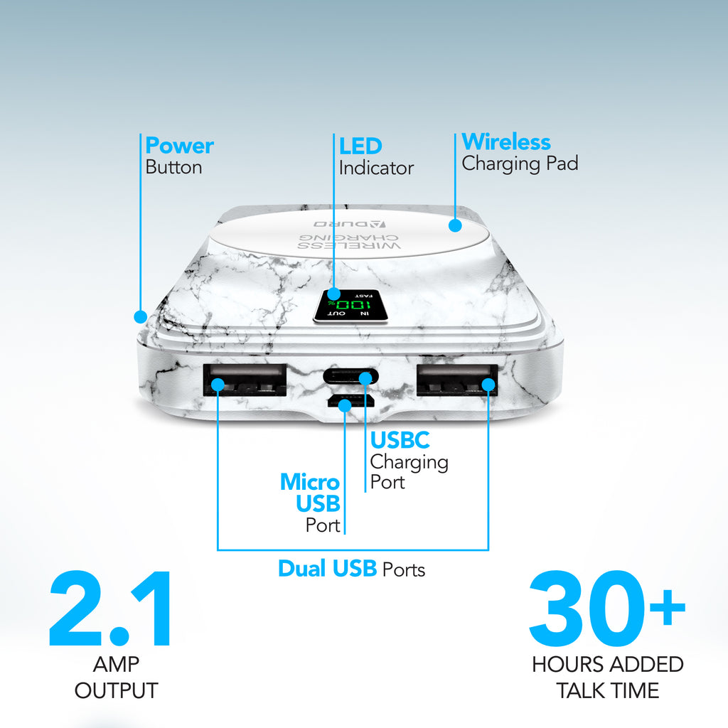 PowerUp StyleHub Wireless Charging 10,000mAh Dual USB Backup Battery