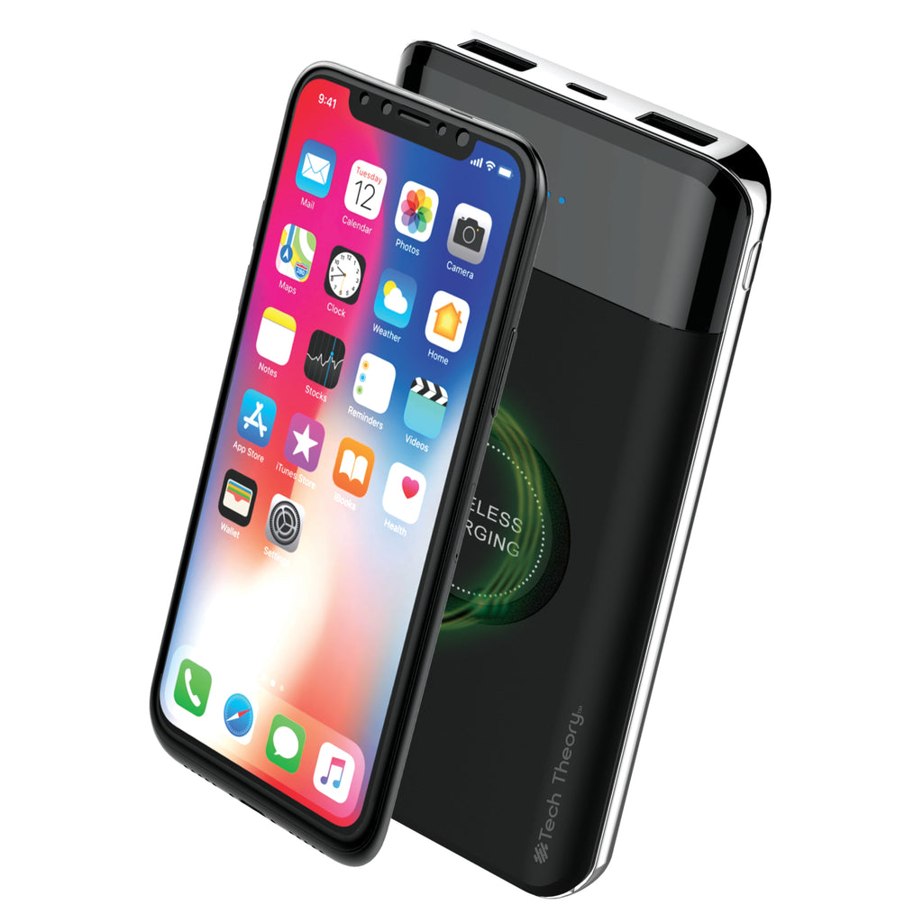 Tech Theory Power Boost Qi Wireless Charging 10,000mAh Dual USB Backup Battery Blue