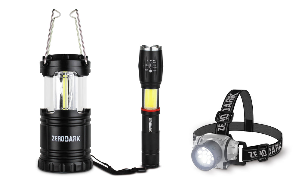 3 Pc Tactical Lighting Set with Flashlight, Lantern, & Headlamp