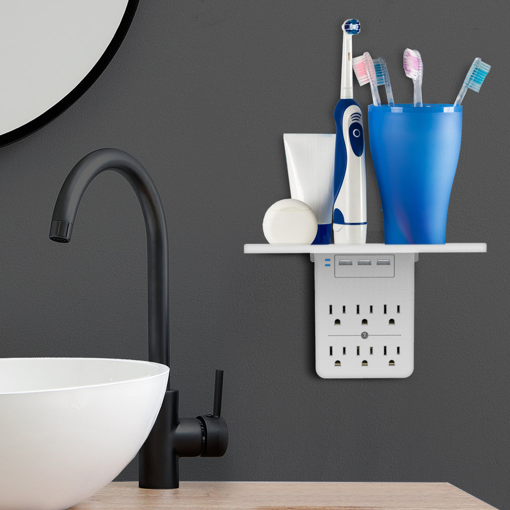 Aduro Surge Shelf Series Multi-Charging Station Surge Protector with 6 Outlets & 3 USB Ports White