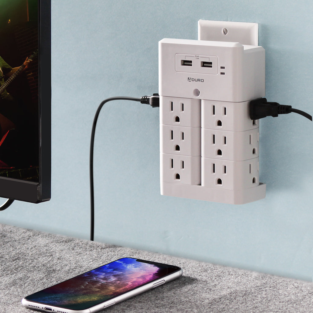 Aduro Surge Wall Charging Tower w/ 12 Outlets & Dual USB Ports White