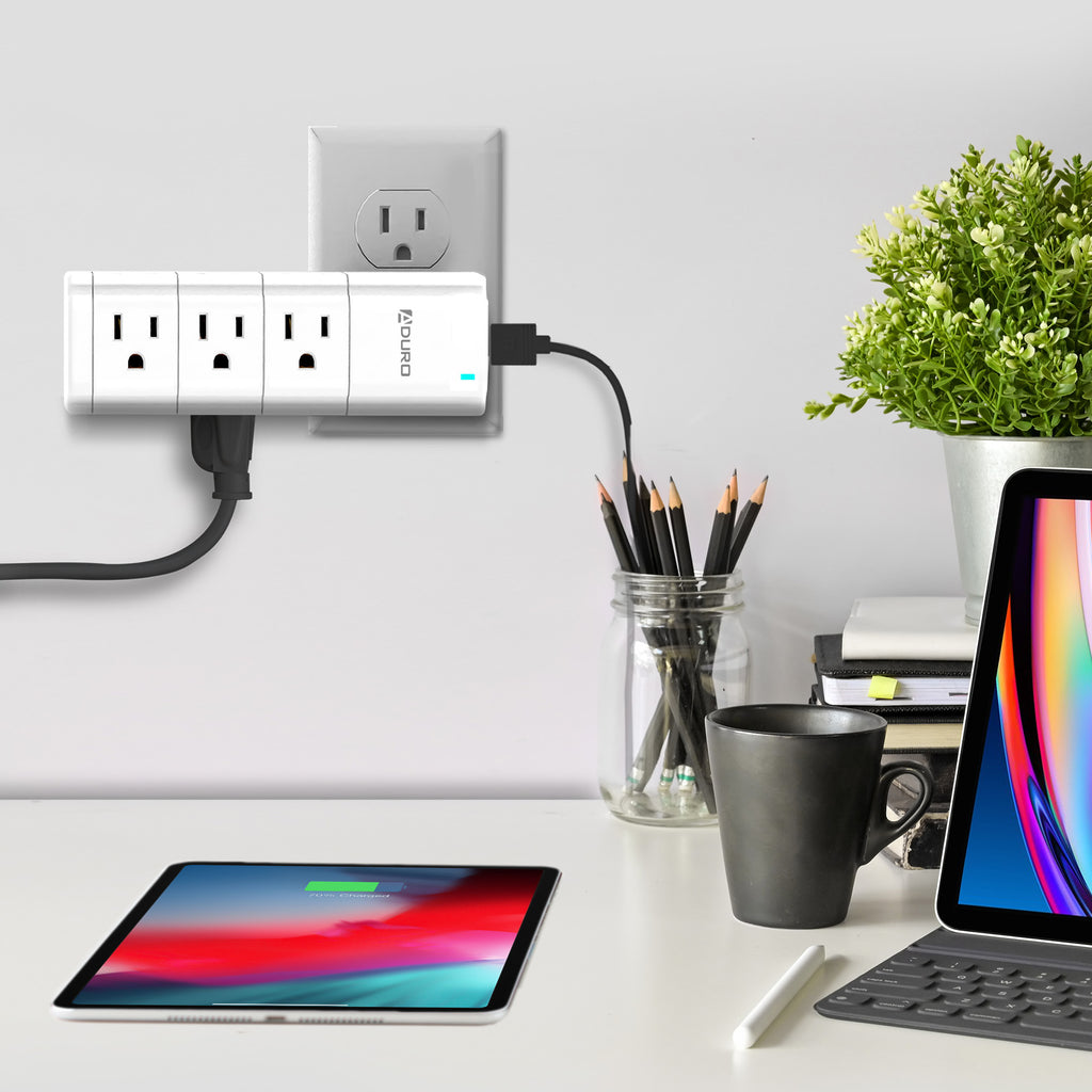 Aduro Surge Swivel Wall Charging Tower w/ 9 Outlets & Dual USB Ports White