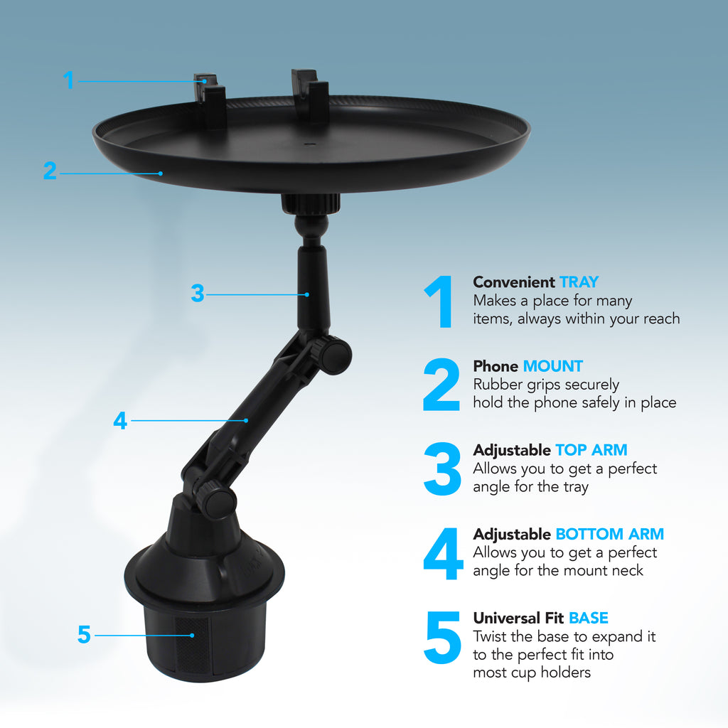 Universal Cup Holder Car Phone Mount & Adjustable Tray