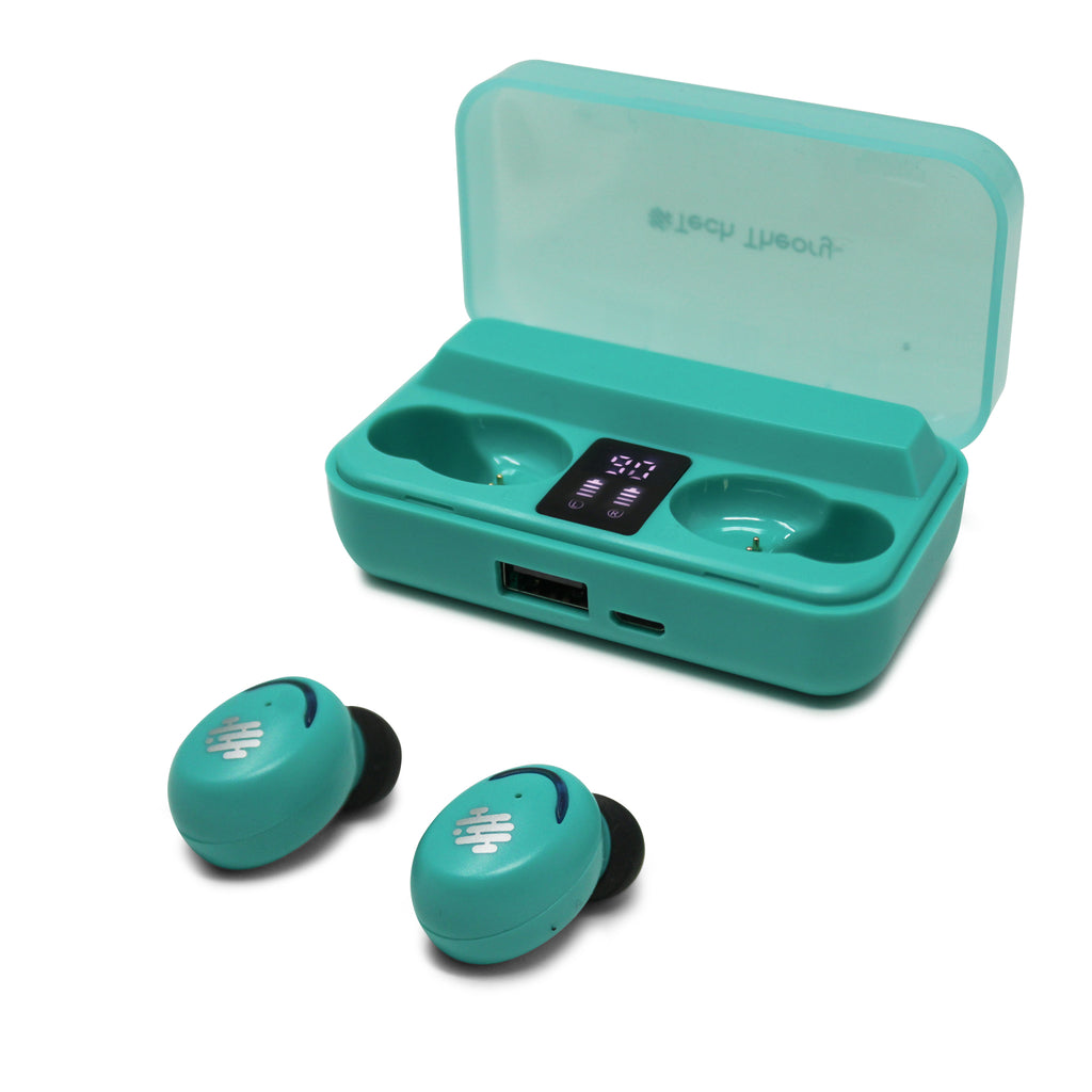 Tech Theory True Wireless Earbuds w/ Backup Battery Charging Case Turquoise