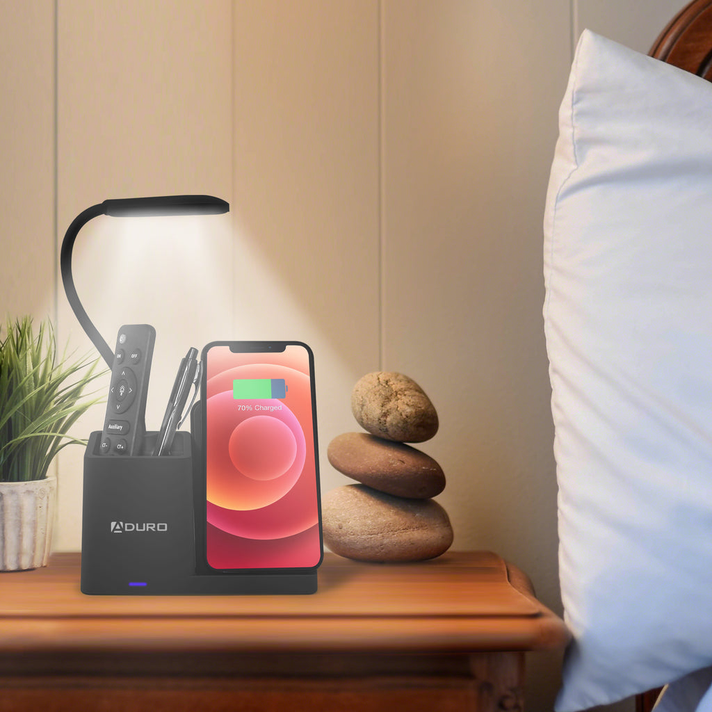 Aduro U-Light Plus Desktop Lamp Organizer & Qi Wireless Charging Stand Black