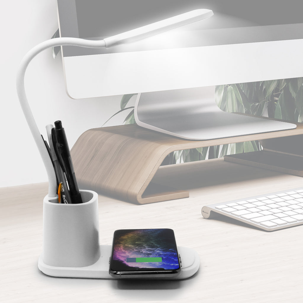 U-Light Desktop Lamp Organizer & Wireless Charging Stand White