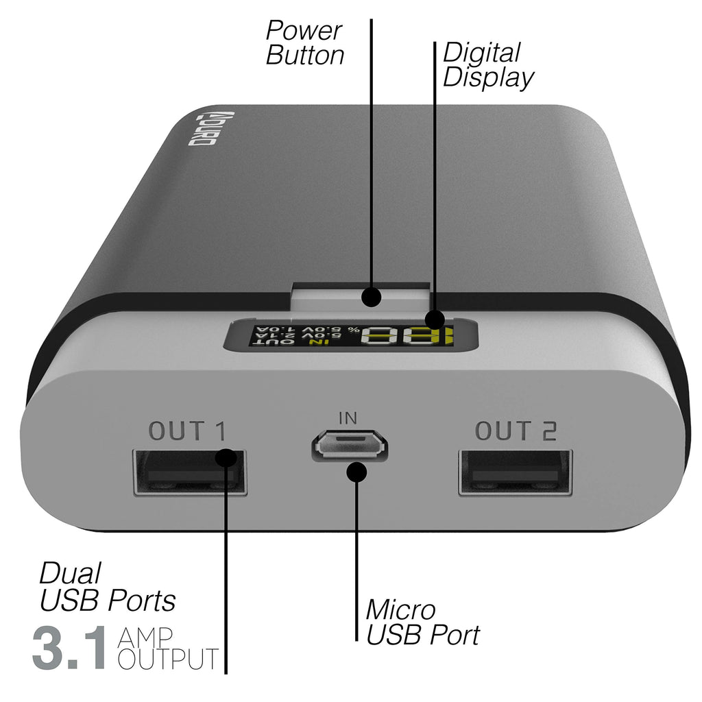 Aduro Dual USB LED Screen 20,800mAh Portable Phone External Battery Charger