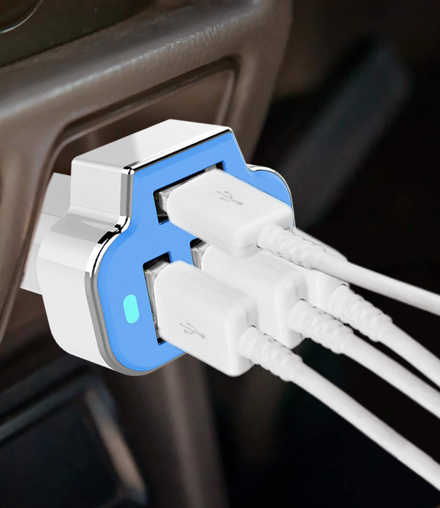 PowerUp 4 USB Port Car Charger Adapter for iPhone Samsung and More