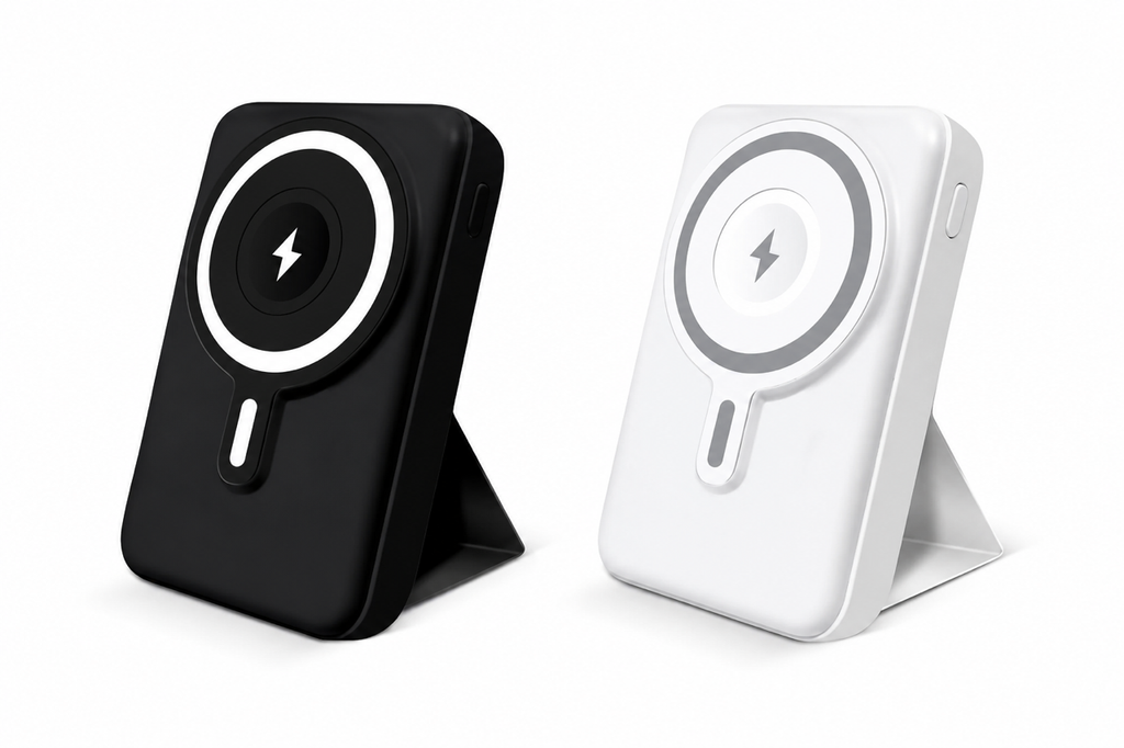 2 Pack PowerMag Plus Wireless Battery with Magnetic Stand Black & White