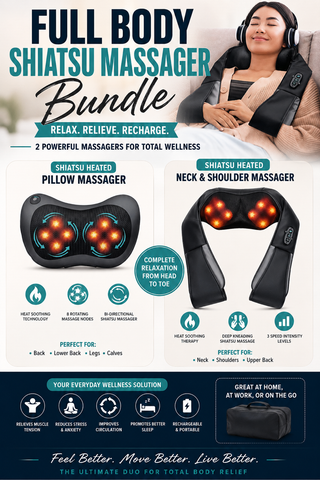 Full Body Shiatsu Massager Bundle - Heated Pillow Massager & Neck & Shoulder Massager