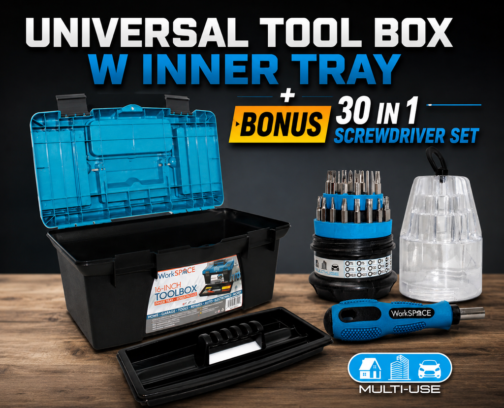Universal Tool Box w/ Inner Tray & 30 in 1 Screwdriver Set