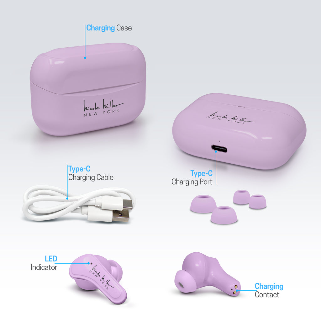 Nicole Miller StyleSound True Wireless Earbuds Lavender