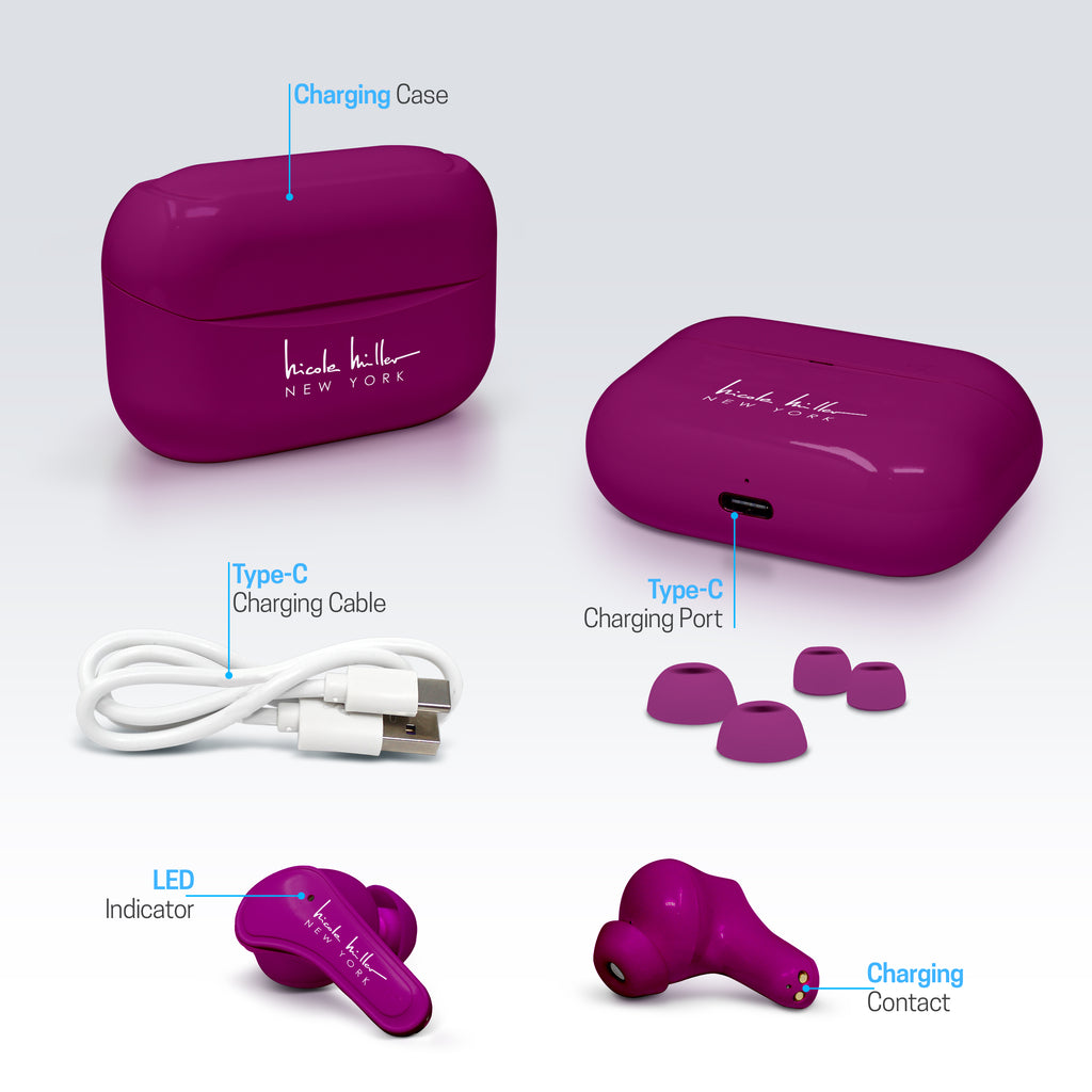 Nicole Miller StyleSound True Wireless Earbuds Plum