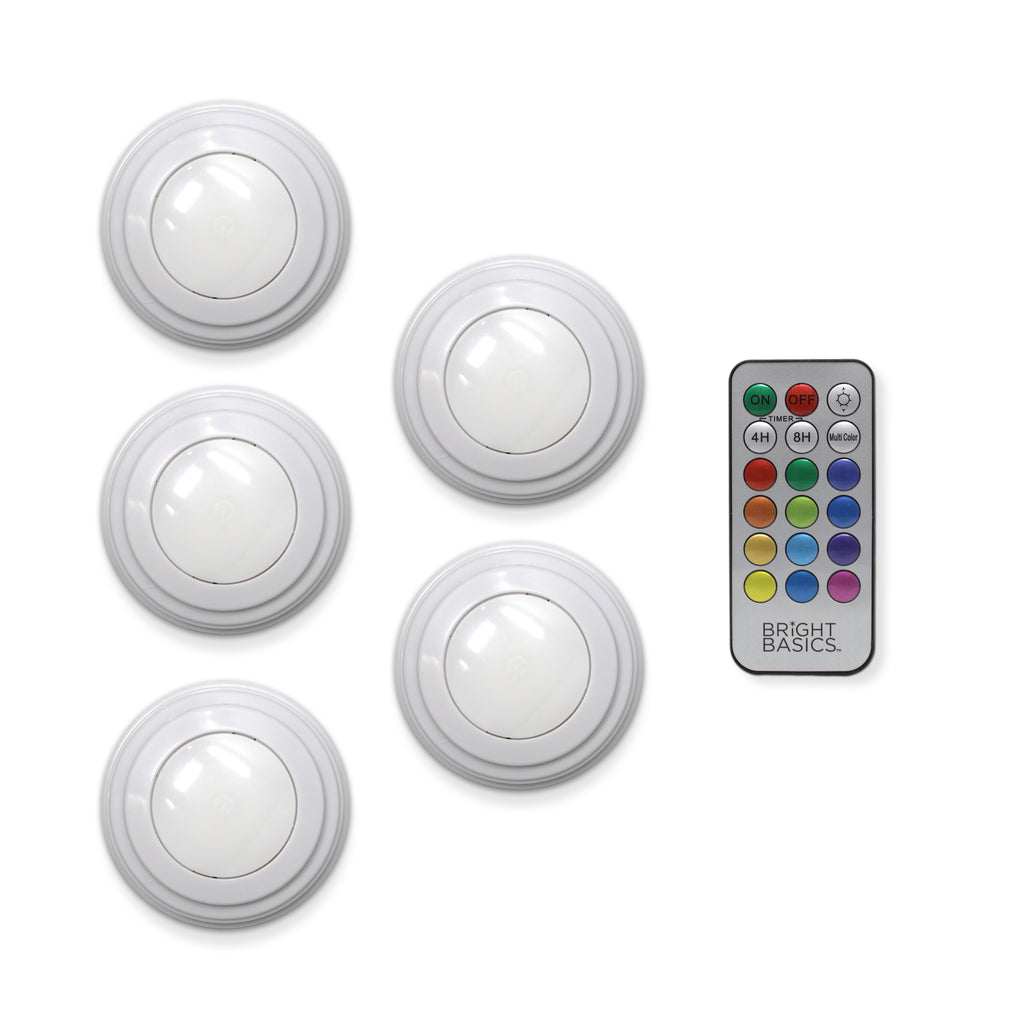 Bright Basics 5 Pack Color Changing Wireless LED Lights w/ Remote Control