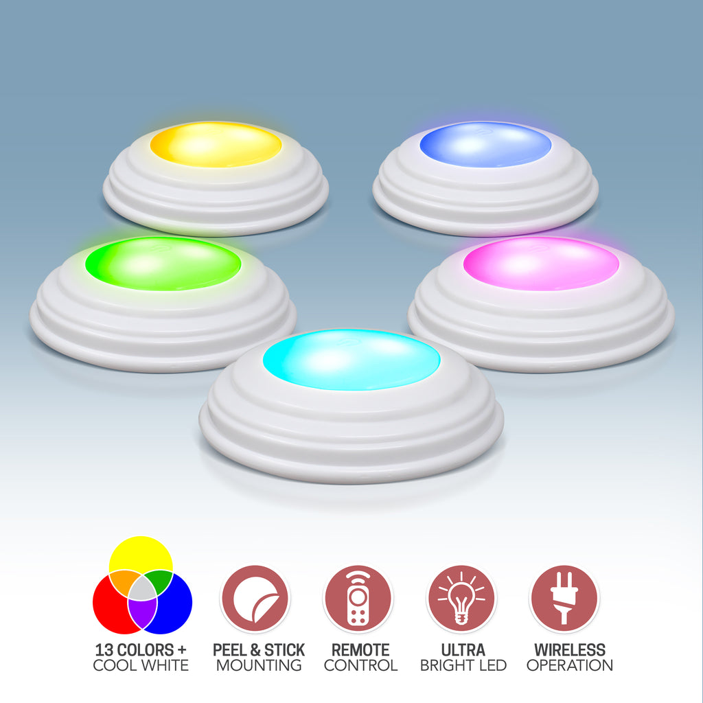 Bright Basics 5 Pack Color Changing Wireless LED Lights w/ Remote Control