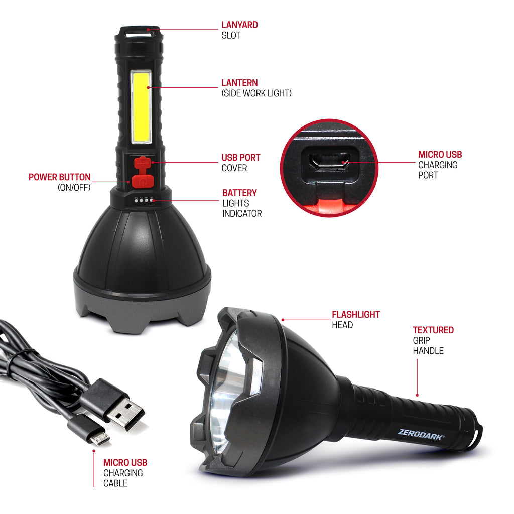 ZeroDark 2 in 1 Wide Beam Rechargeable Flashlight +Lantern