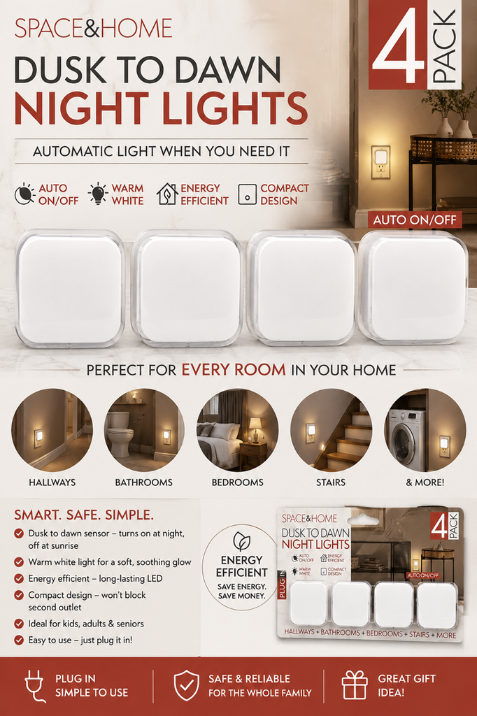 214- Space & Home Dusk-to-Dawn Night Lights – 4 Pack
