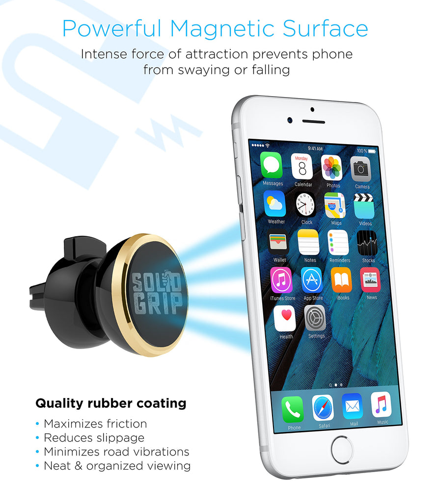 Aduro Solid Grip Magnetic Car Vent Phone Mount for iPhone & Android