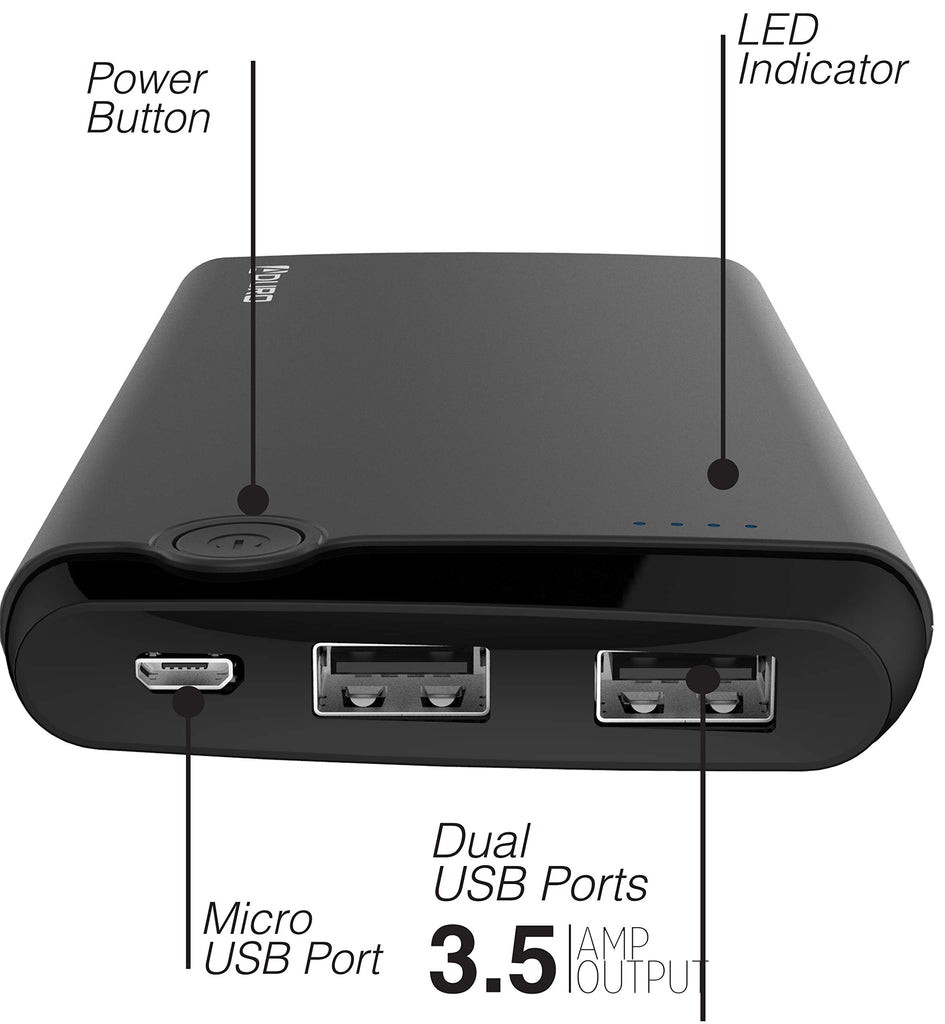 Aduro Power Dual USB LED Indicator 10,000mAh External Battery Charger
