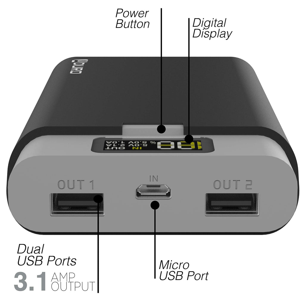 PowerUp Dual USB LED Screen 13,000mAh Portable Phone External Battery Charger