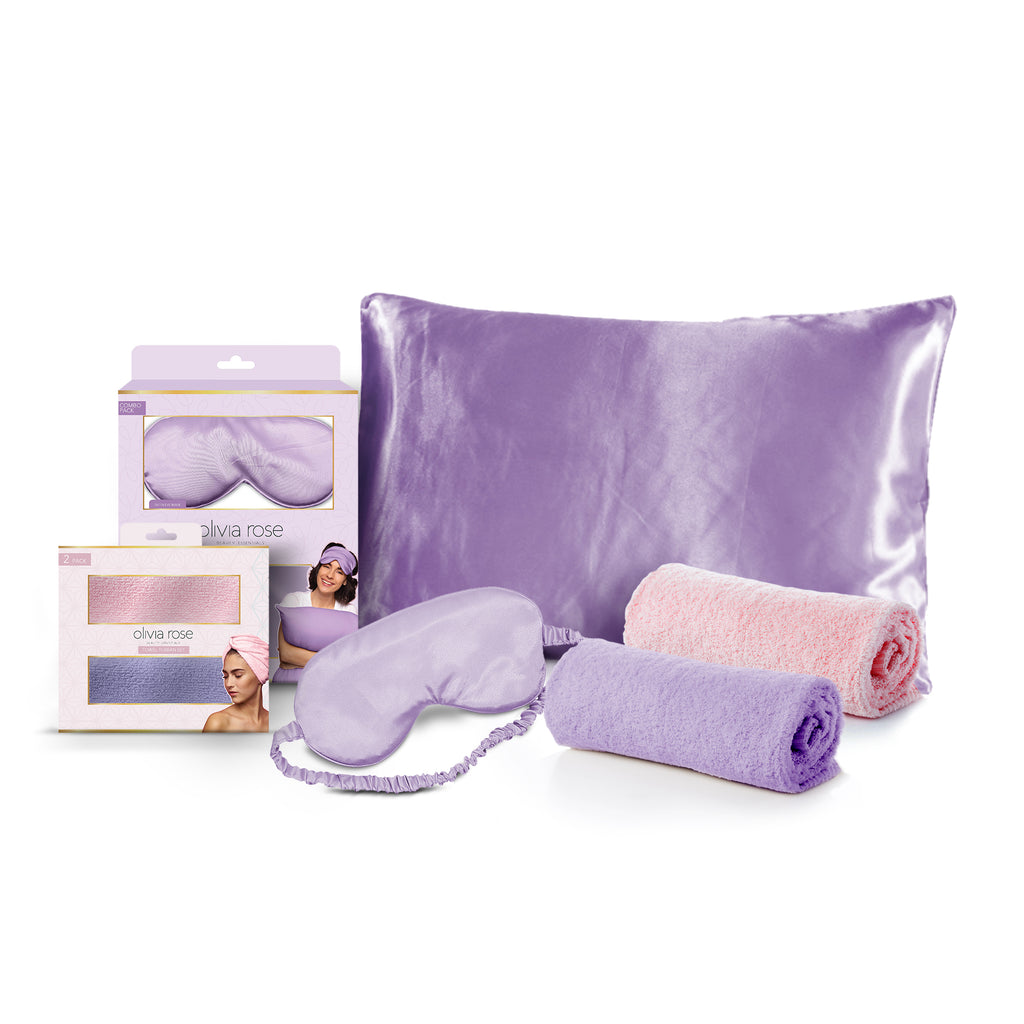Olivia Rose Satin Sleep Set & 2 Pack Towel Turban
