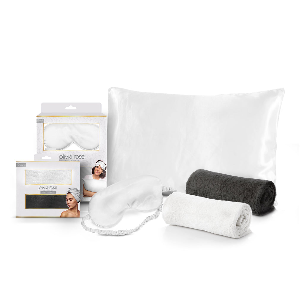 Olivia Rose Satin Sleep Set & 2 Pack Towel Turban