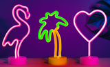 Hearth & Haven Decorative Flamingo Palm Heart Fluorescent Light Neon Signs Wall Decor Battery Operated