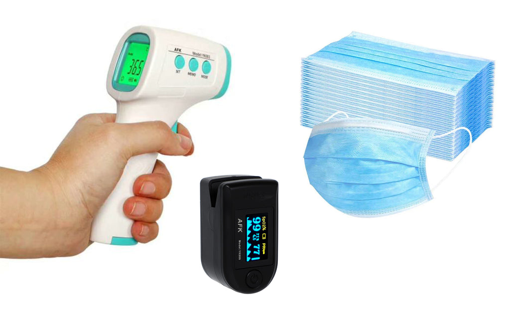 Covid Safety Bundle - IR Thermometer & 50 Pack Masks & Oximeter