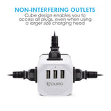 PowerUp Squared Power Strip Cable 3 Outlet & 3 USB Ports White