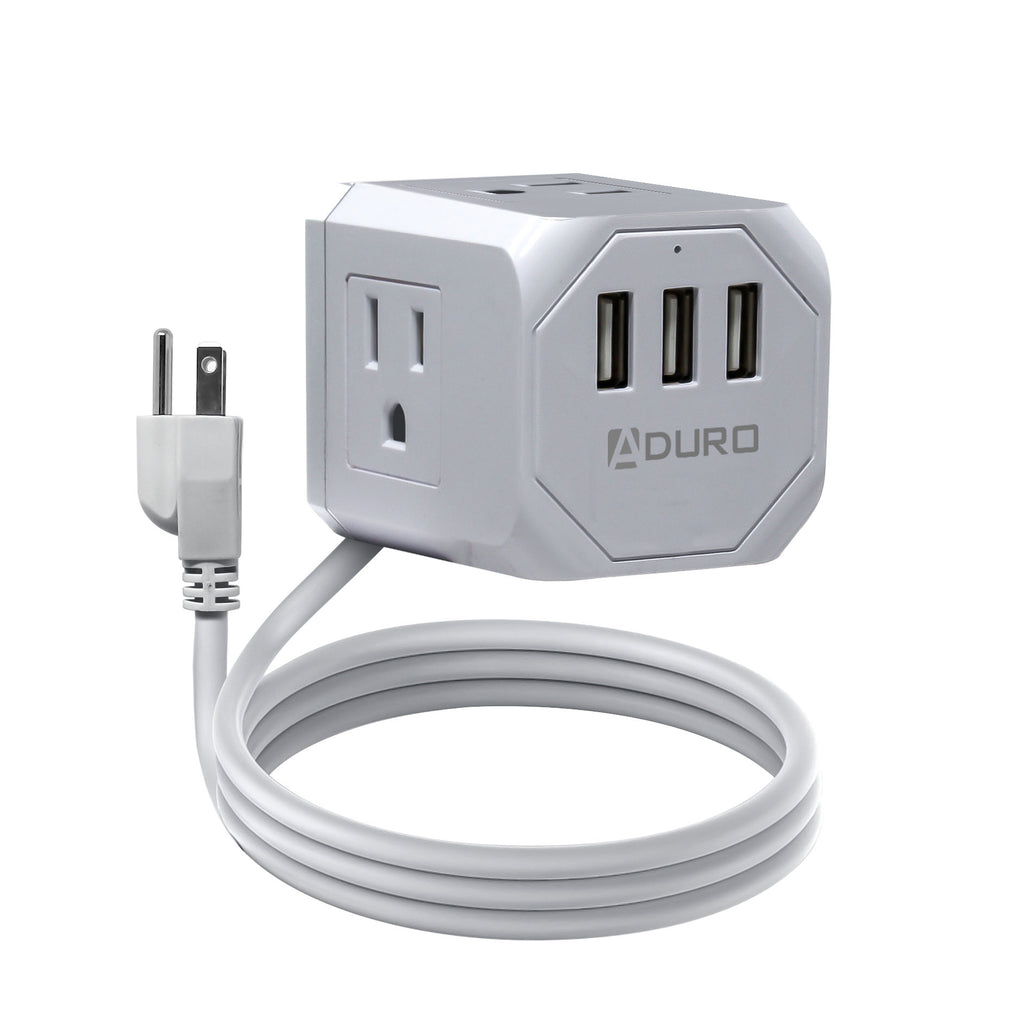 Aduro PowerUp Squared Power Strip with 3 Outlet & 3 USB Ports